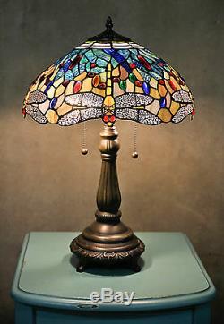 Tiffany Style Stained Glass Yellow Dragonfly Table Lamp 16 Shade Handcrafted