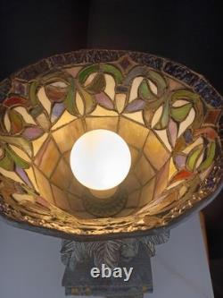 Tiffany Style Stained Glass Zebra Palm Tree Books Hollywood Regency Table Lamp