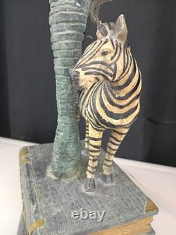 Tiffany Style Stained Glass Zebra Palm Tree Books Hollywood Regency Table Lamp