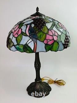 Tiffany Style Stained Slag Glass Table Lamp 25 Floral, Bird, Grapes