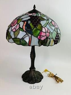 Tiffany Style Stained Slag Glass Table Lamp 25 Floral, Bird, Grapes