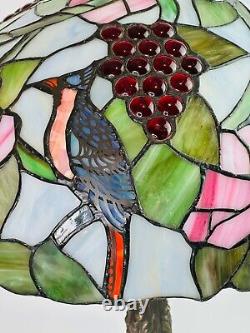 Tiffany Style Stained Slag Glass Table Lamp 25 Floral, Bird, Grapes