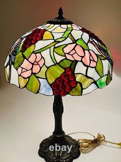 Tiffany Style Stained Slag Glass Table Lamp 25 Floral, Bird, Grapes