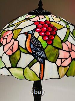 Tiffany Style Stained Slag Glass Table Lamp 25 Floral, Bird, Grapes