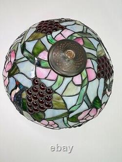 Tiffany Style Stained Slag Glass Table Lamp 25 Floral, Bird, Grapes