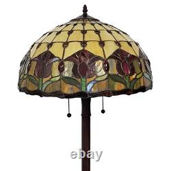 Tiffany Style Standing Floor Lamp 62 Tall Stained Glass Brown Red Green Flower