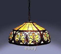 Tiffany Style Sunrise Hanging Lamp Stained Glass 16 Shade Handcrafted