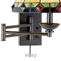Tiffany Style Swing Arm Wall Lamp Bronze Plug-In Fixture Stained Glass Bedroom