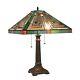 Tiffany Style Table Desk Lamp Mission Arts Crafts Stained Glass 22 Tall 2 Bulb