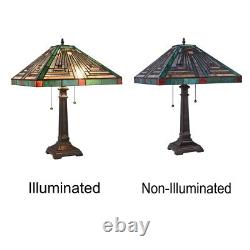 Tiffany Style Table Desk Lamp Mission Arts Crafts Stained Glass 22 Tall 2 Bulb