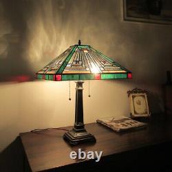 Tiffany Style Table Desk Lamp Mission Arts Crafts Stained Glass 22 Tall 2 Bulb