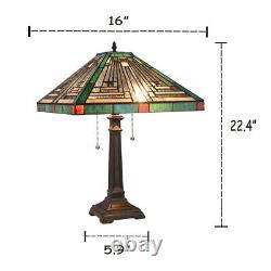 Tiffany Style Table Desk Lamp Mission Arts Crafts Stained Glass 22 Tall 2 Bulb
