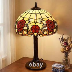 Tiffany Style Table Lamp, 12 Inch Floral Stained Glass Lamp Metal Base Flower