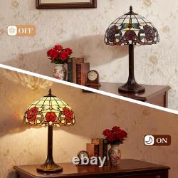 Tiffany Style Table Lamp, 12 Inch Floral Stained Glass Lamp Metal Base Flower