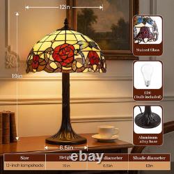 Tiffany Style Table Lamp, 12 Inch Floral Stained Glass Lamp Metal Base Flower