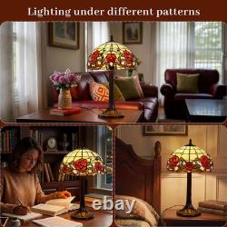 Tiffany Style Table Lamp, 12 Inch Floral Stained Glass Lamp Metal Base Flower
