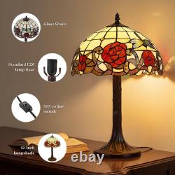 Tiffany Style Table Lamp, 12 Inch Floral Stained Glass Lamp Metal Base Flower
