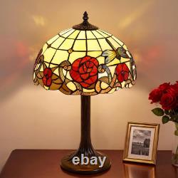 Tiffany Style Table Lamp, 12 Inch Floral Stained Glass Lamp Metal Base Flower