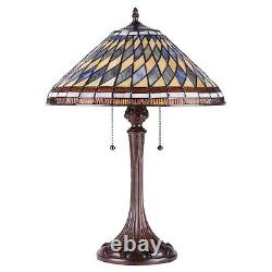 Tiffany Style Table Lamp 16 Shade Wavy Pattern Stained Glass 2 Bulb Mission