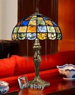 Tiffany Style Table Lamp 2 Bulb Stained Glass Vintage Bedside Reading Light