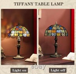 Tiffany Style Table Lamp 2 Bulb Stained Glass Vintage Bedside Reading Light