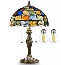 Tiffany Style Table Lamp 2 Bulb Stained Glass Vintage Bedside Reading Light