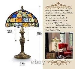 Tiffany Style Table Lamp 2 Bulb Stained Glass Vintage Bedside Reading Light