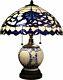 Tiffany Style Table Lamp 3-light Stained Blue Glass 21-inch Double-lite New