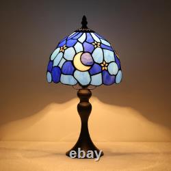 Tiffany Style Table Lamp, 8 Inch Moon Stained Glass Night Light, Antique Bronze