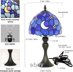 Tiffany Style Table Lamp, 8 Inch Moon Stained Glass Night Light, Antique Bronze