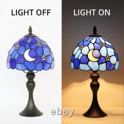 Tiffany Style Table Lamp, 8 Inch Moon Stained Glass Night Light, Antique Bronze