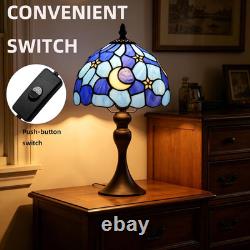 Tiffany Style Table Lamp, 8 Inch Moon Stained Glass Night Light, Antique Bronze