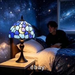 Tiffany Style Table Lamp, 8 Inch Moon Stained Glass Night Light, Antique Bronze