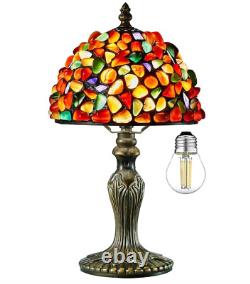 Tiffany Style Table Lamp Amber Agate Stained Glass Vintage Office Bedside Light