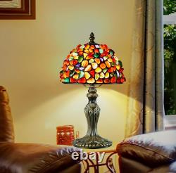 Tiffany Style Table Lamp Amber Agate Stained Glass Vintage Office Bedside Light