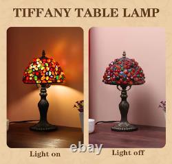 Tiffany Style Table Lamp Amber Agate Stained Glass Vintage Office Bedside Light