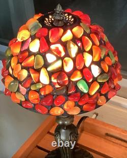 Tiffany Style Table Lamp Amber Agate Stained Glass Vintage Office Bedside Light