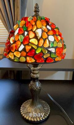 Tiffany Style Table Lamp Amber Agate Stained Glass Vintage Office Bedside Light