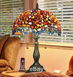 Tiffany Style Table Lamp Amber Stained Glass Agate Vintage Bedside Light NEW