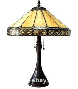 Tiffany Style Table Lamp Amber Stained Glass Bronze Bedside Mission Light