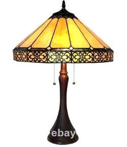 Tiffany Style Table Lamp Amber Stained Glass Bronze Bedside Mission Light