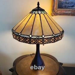 Tiffany Style Table Lamp Amber Stained Glass Bronze Bedside Mission Light