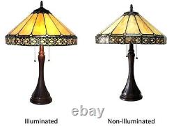 Tiffany Style Table Lamp Amber Stained Glass Bronze Bedside Mission Light