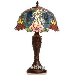 Tiffany Style Table Lamp Angel Motif Floral Stained Glass Shade Victorian Base
