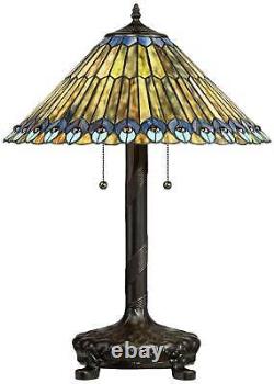 Tiffany Style Table Lamp Antique Bronze Stained Glass for Living Room Bedroom