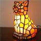Tiffany Style Table Lamp Art Cat Handcrafted Light Glass Stained Bedside Desk