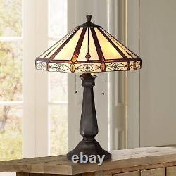 Tiffany Style Table Lamp Art Deco Bronze Octagonal Glass for Living Room Bedroom