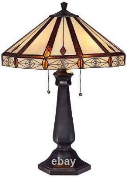 Tiffany Style Table Lamp Art Deco Bronze Octagonal Glass for Living Room Bedroom