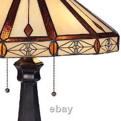 Tiffany Style Table Lamp Art Deco Bronze Octagonal Glass for Living Room Bedroom