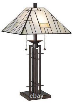 Tiffany Style Table Lamp Art Deco Bronze Stained Glass for Living Room